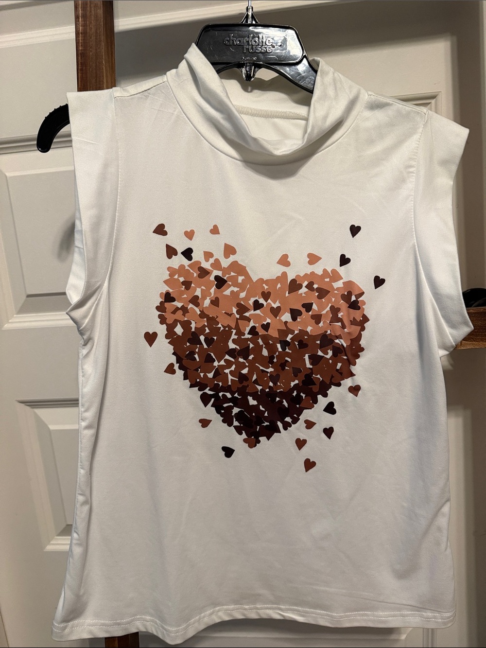 SHEIN White Tank Top with Brown Ombre Heart